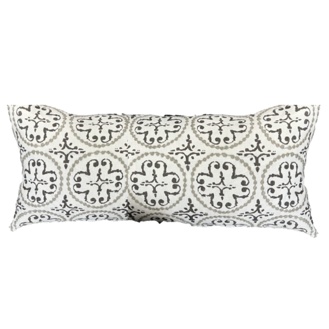 White and Brown Medallion Lumbar Pillow