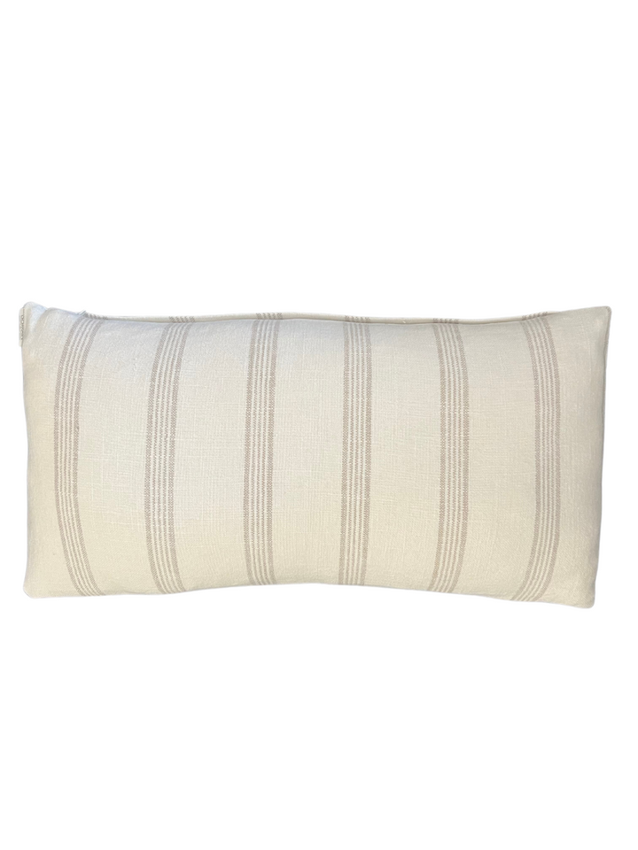 White and Beige Pinstripes Lumbar Pillow