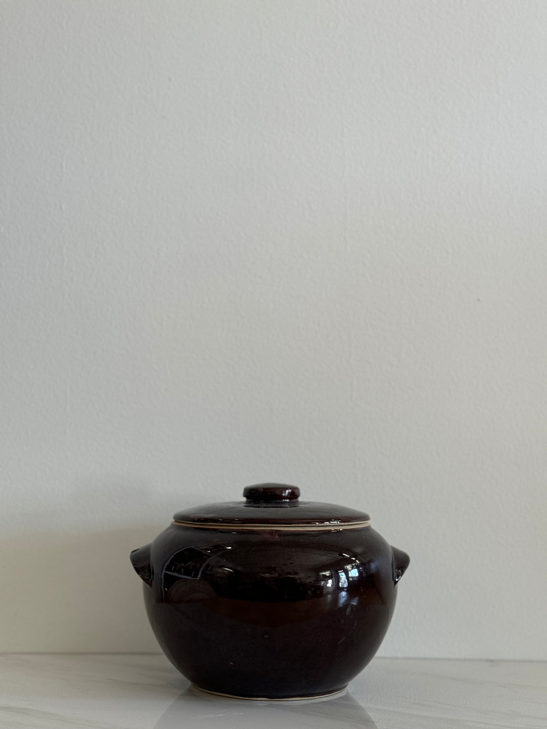 Vintage Brown Pottery Pot With Lid