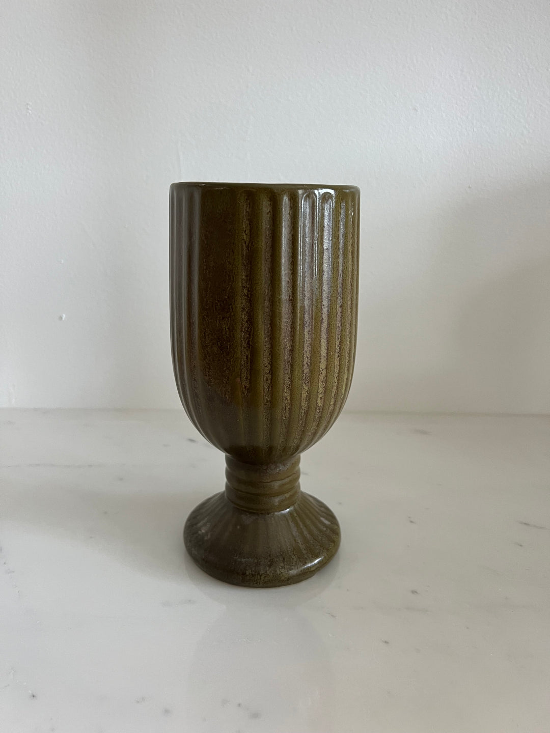 Vintage Footed Green Chalice Vase