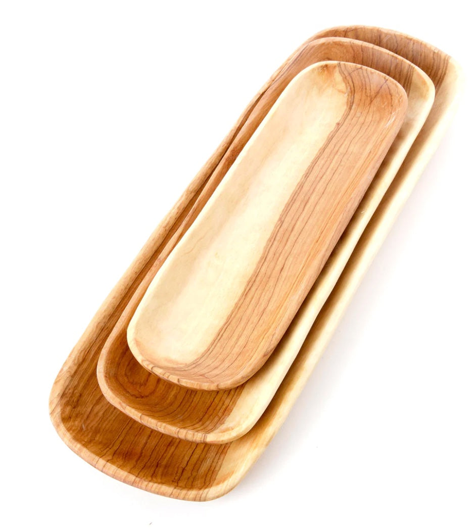 Wild Olive Wood Shallow Cracker Trays-Large