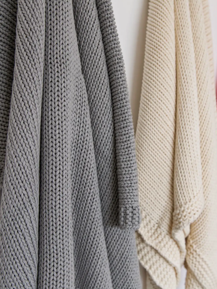 Harmony Cotton Knit Throw in Natural or Gray