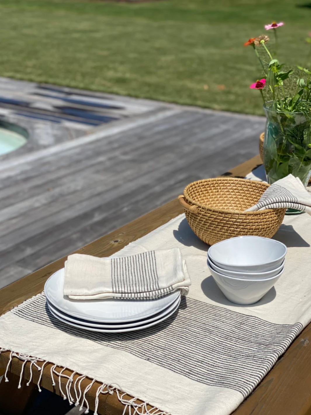 Riviera Hand Towel with Navy