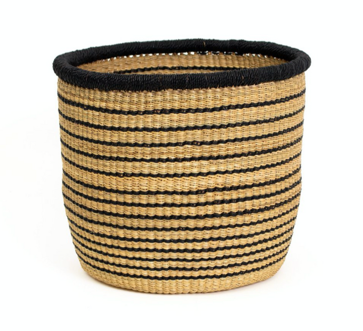 8" Large Striped Black Grass Planter