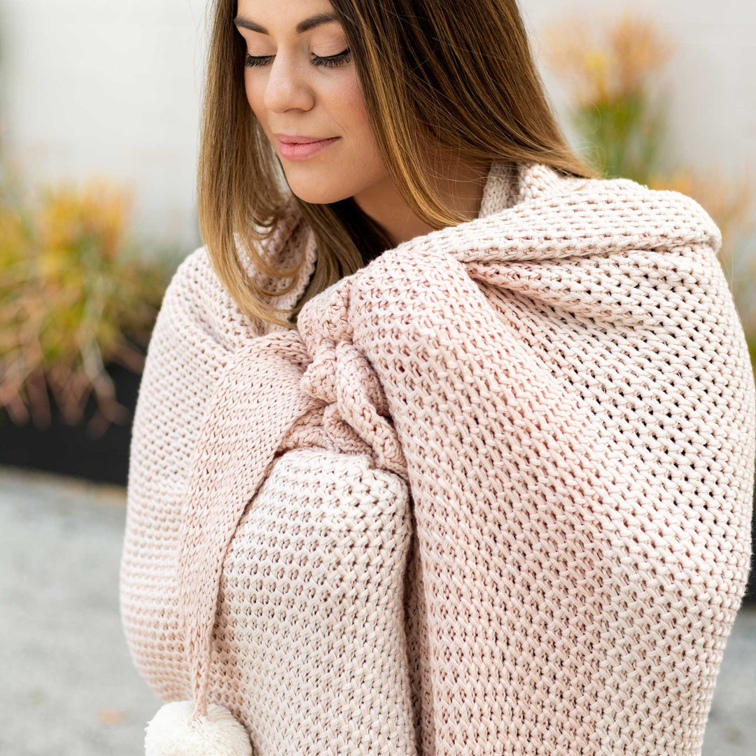 Organic Cotton Ombre Knit Throw Blanket - Blush
