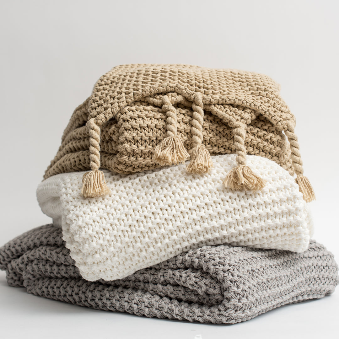 Stone Organic Cotton Comfy Knit Throw