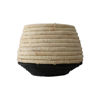 5" Dipped Black & Natural Raffia Planter