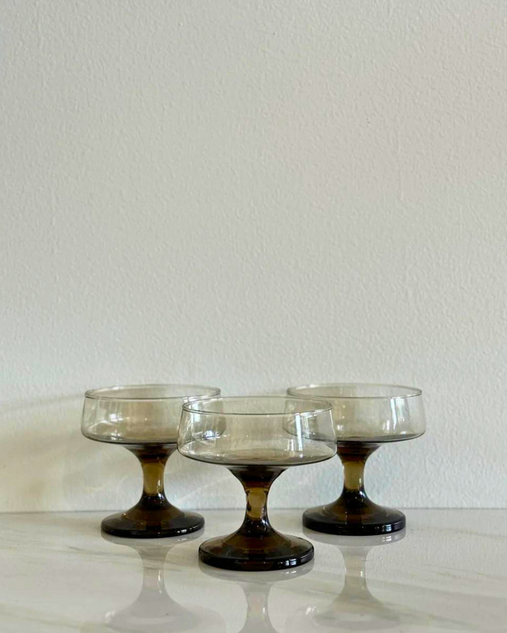 1970s Vintage Smoky Glasses- Set of 6
