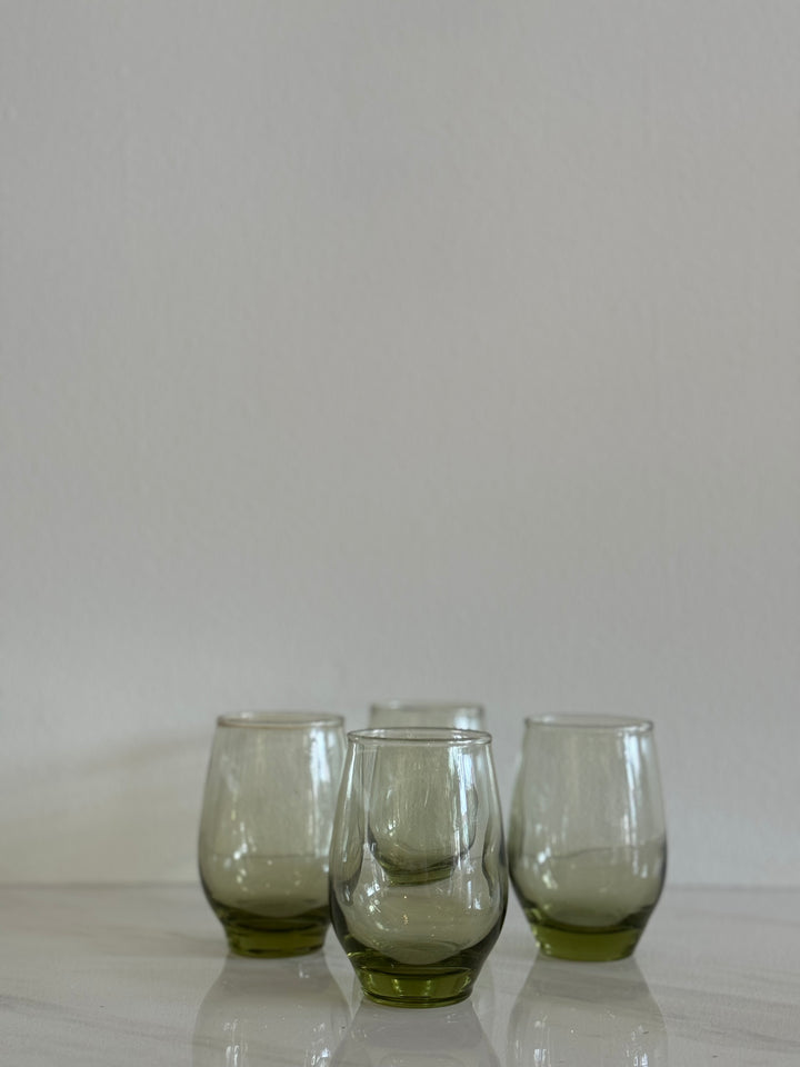 Vintage Green Juice Glasses- Set of Four