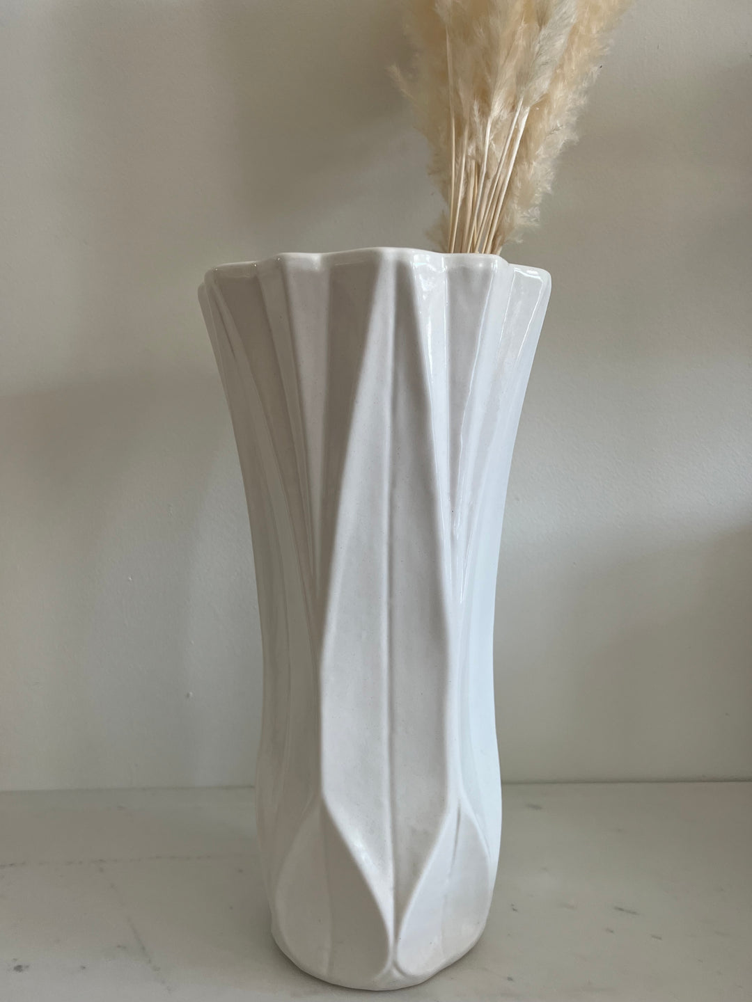 Tall White Fluted Planter Vase