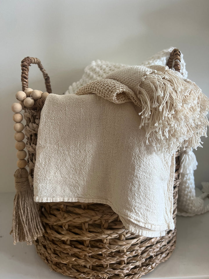 Short Woven Round Basket With Handles