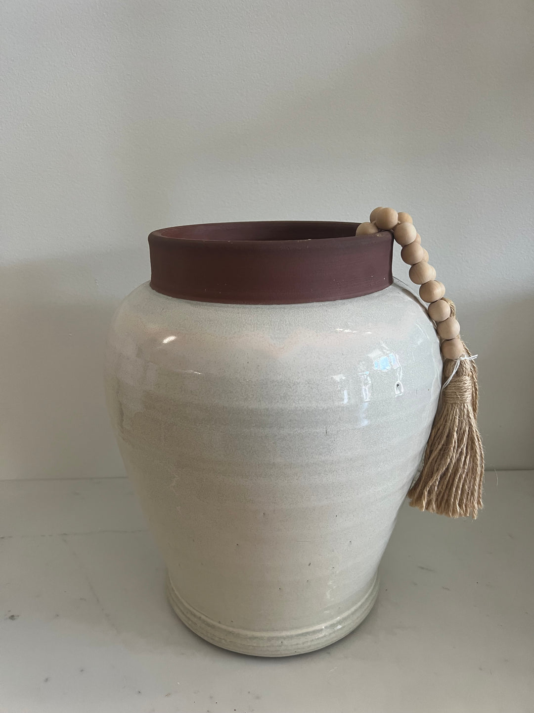 Cream Urn Planter with Rust Top