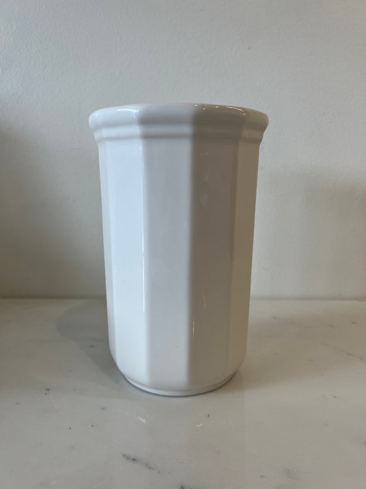Vintage Ridged White Ceramic Vase