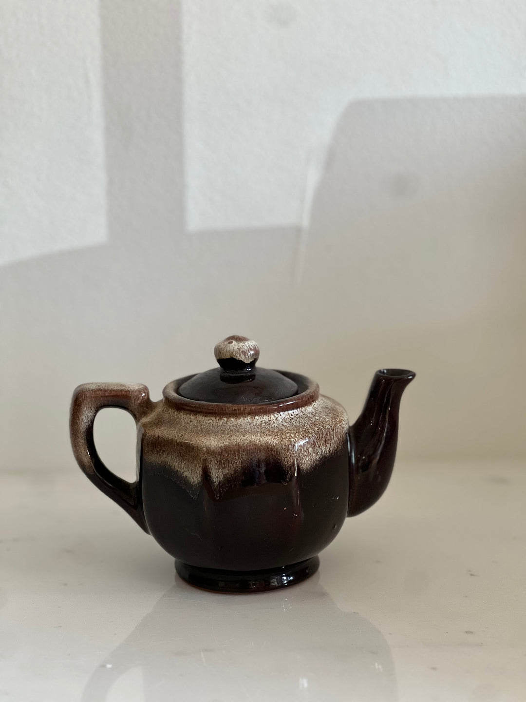 Vintage Mini Brown Drip Glazed tea Pot- Cafe