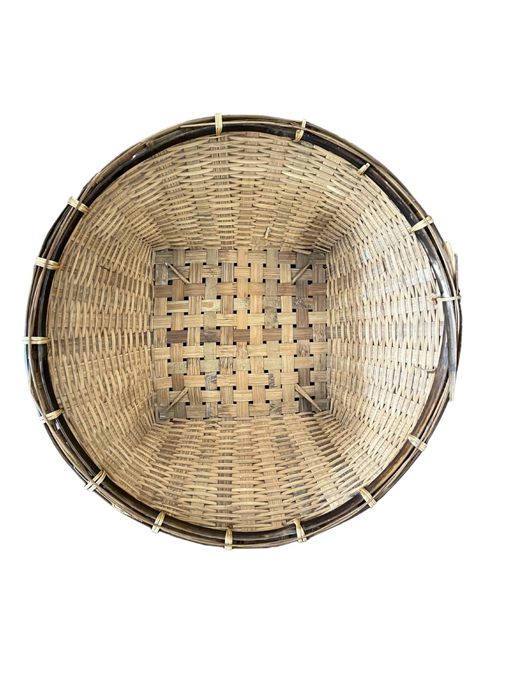 Rattan Harvest Basket with Bamboo Trim
