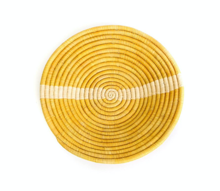 12" Large Mustard Striped Round Basket