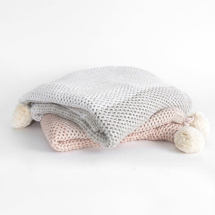 Organic Cotton Ombre Knit Throw Blanket - Blush