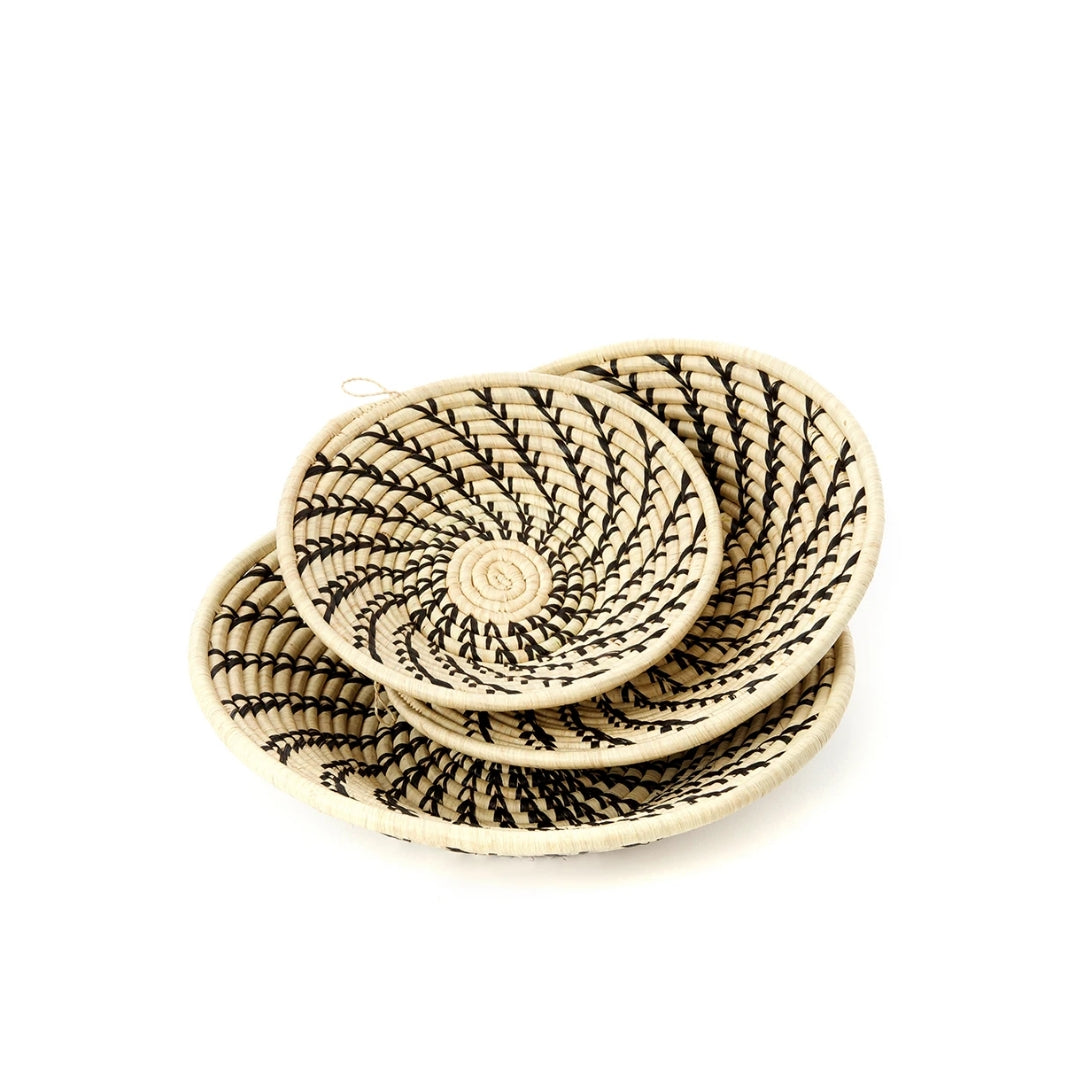 Cream Coiled Sata Baskets with Black Swirls