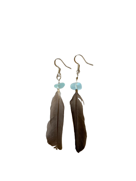 Custom Feather + Sea Glass Earrings by Lenehan Studios