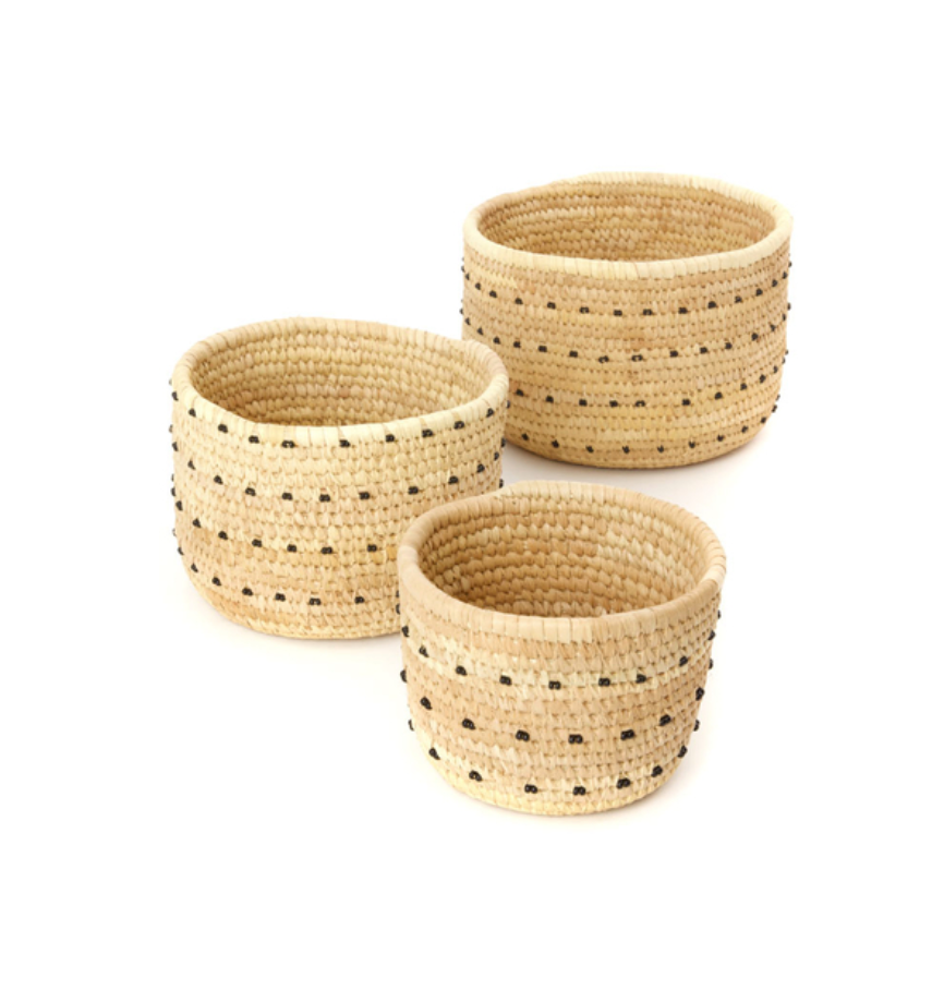 Nomadic Camel Milking Basket with Black Beaded Dots