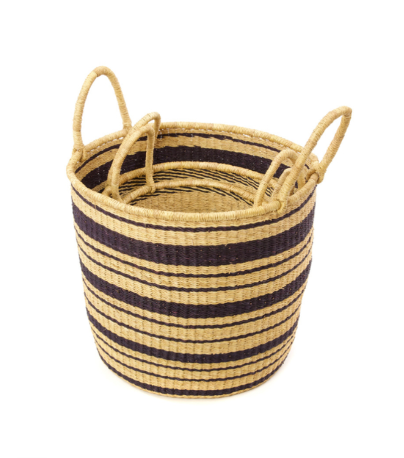 Striped Elephant Grass Nesting Hampers in Small, Medium, or Large