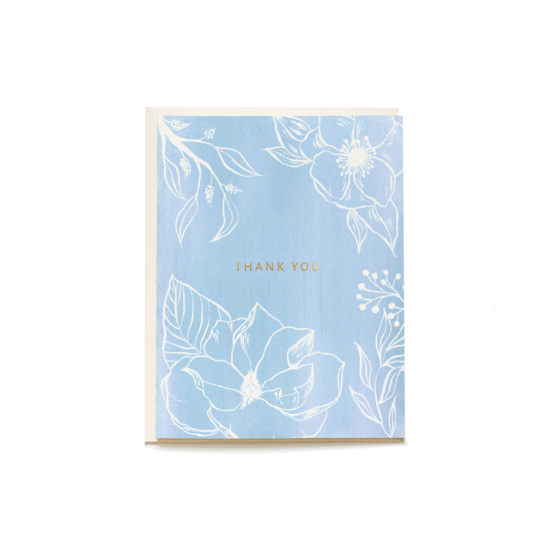 Blue Floral Thank You Cards - Set of 8