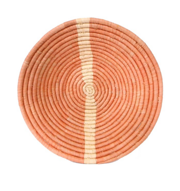 12" Large Peach Striped Round Basket