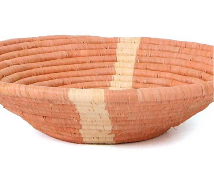 12" Large Peach Striped Round Basket
