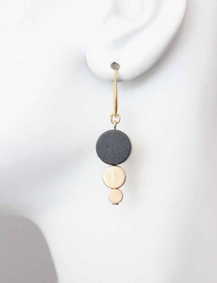 Circles Black Agate + Brass Earrings