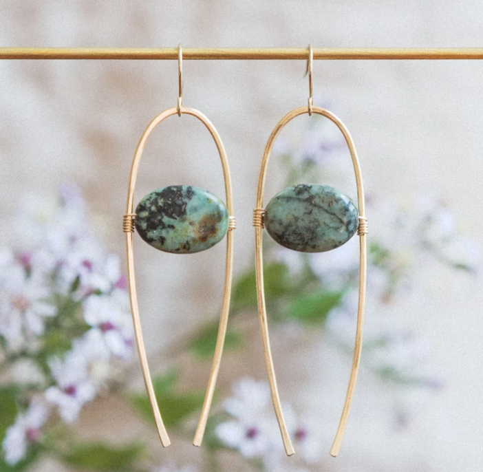 African Turquoise Wishbone Earrings