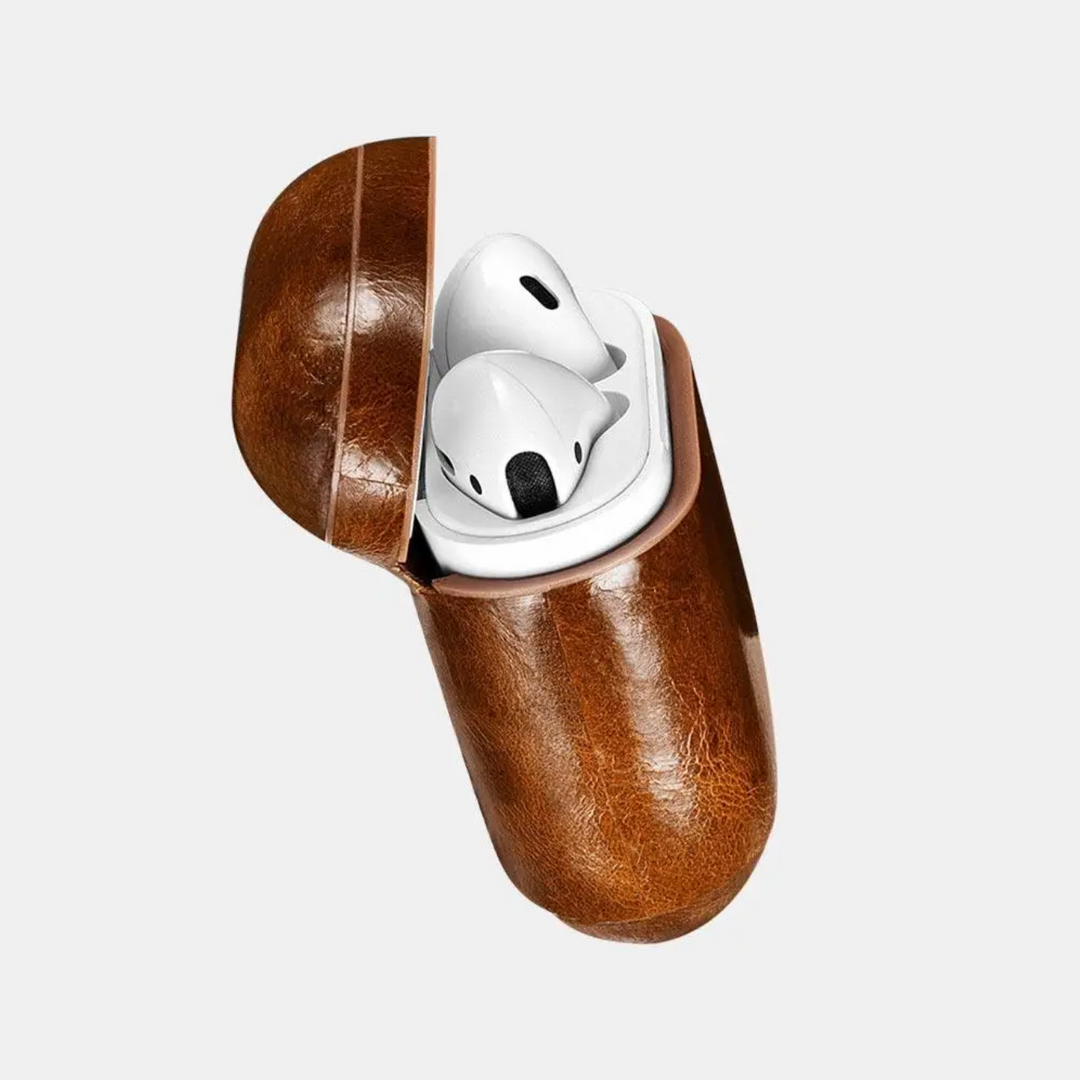 Luxury Premium Leather AirPods 1 & 2 Case - Light Brown