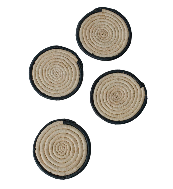 Dark Gray Ring Raffia Coasters, Set of 4