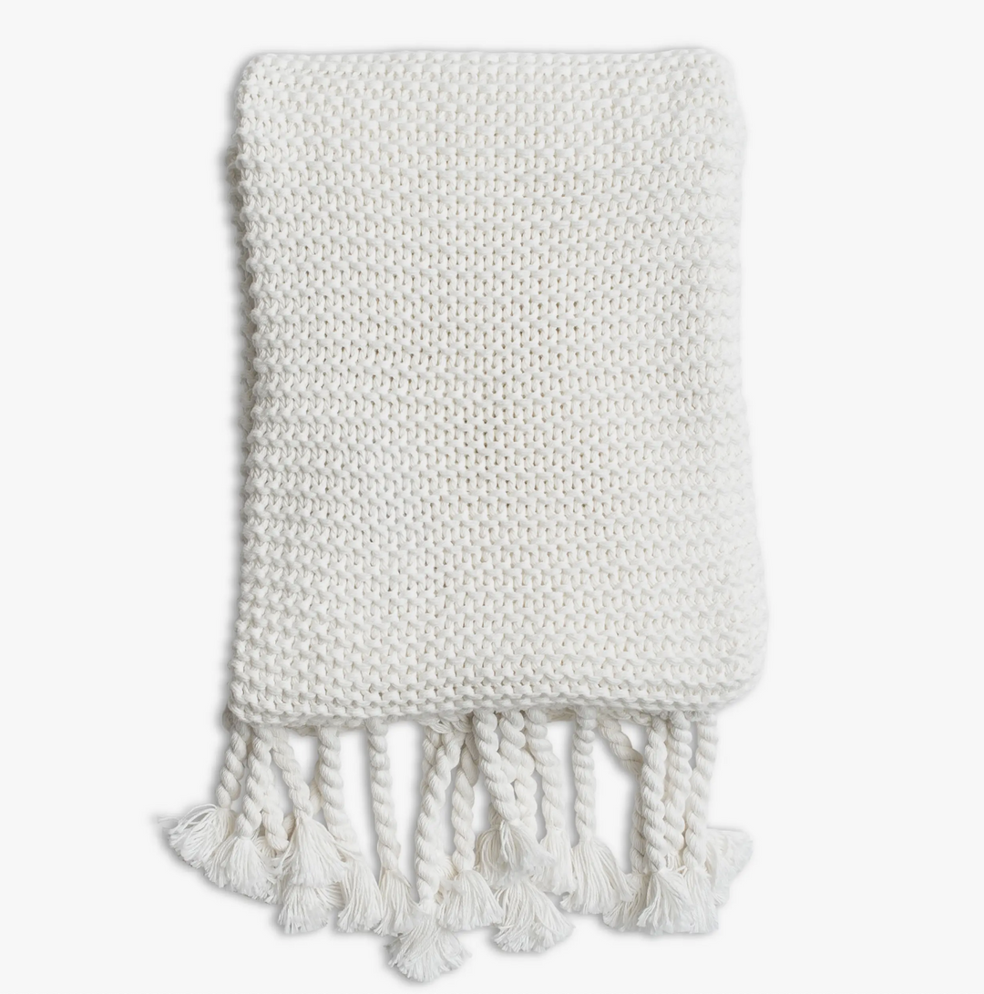 White Comfy Cotton Knit Throw