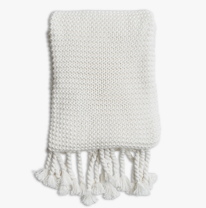 White Comfy Cotton Knit Throw