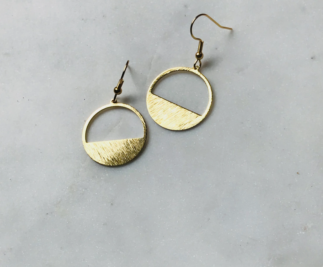 Crescent Earrings in Textured Brass