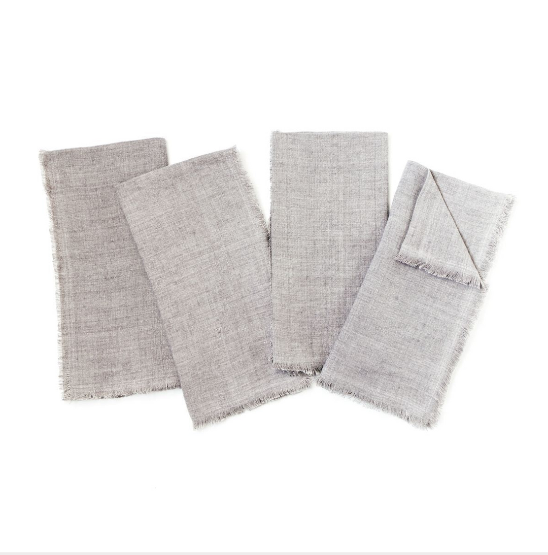Stone Washed Linen Dinner Napkin Set of 4 in Oyster