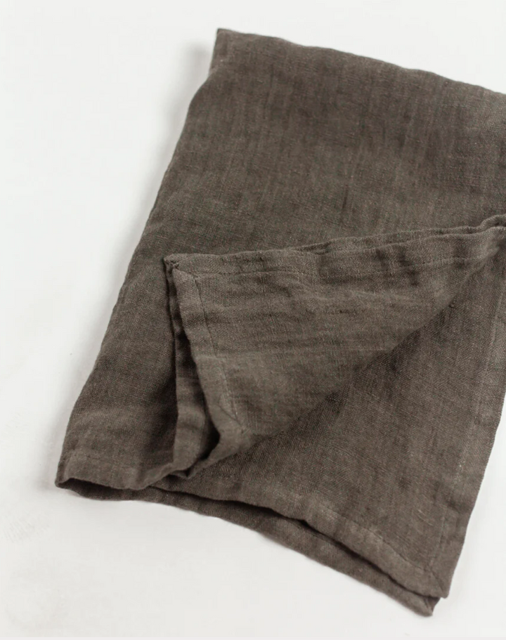 Stone Washed Linen Tea Towel in Iron Ore