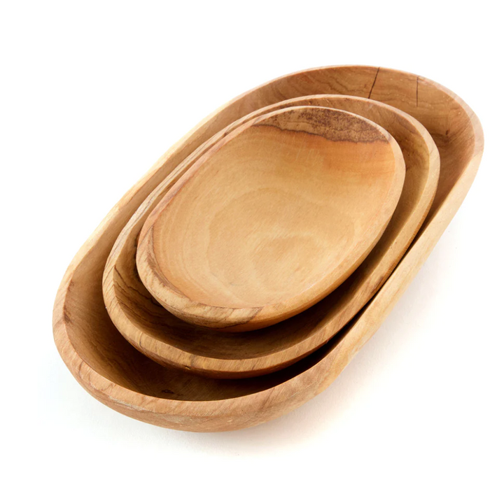 Set of Three Wild Olive Wood Serving Bowls