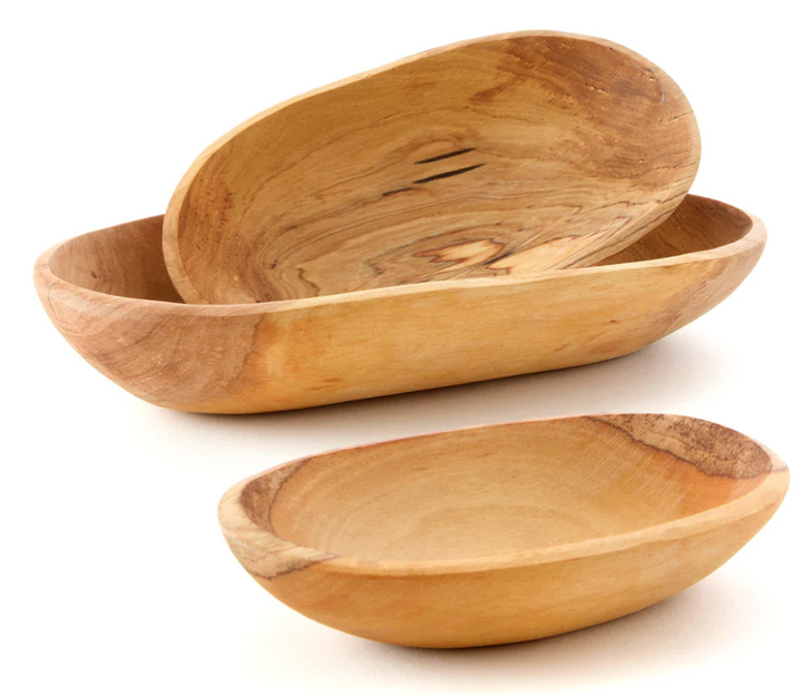 Set of Three Wild Olive Wood Serving Bowls