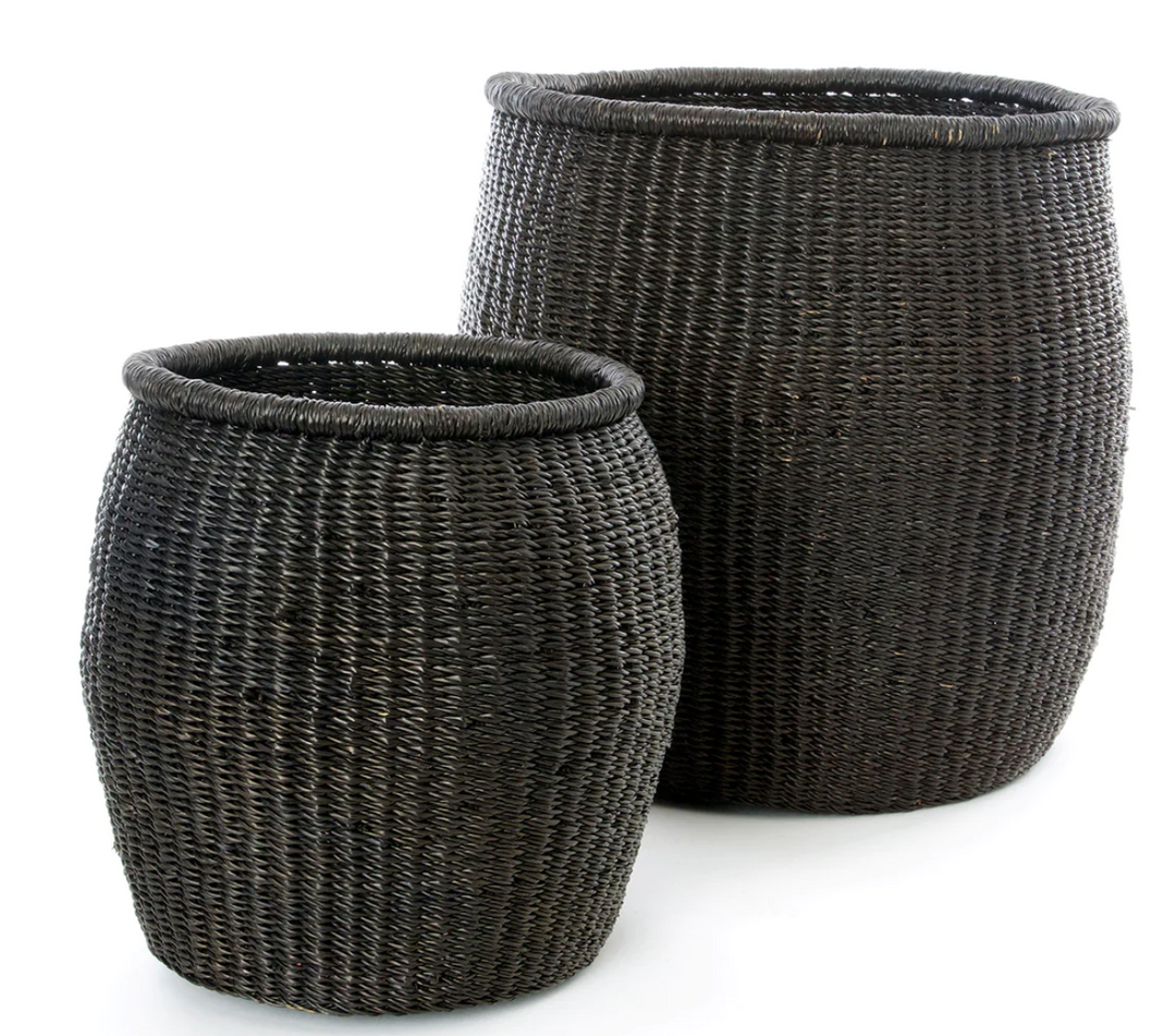 Set of Two Navy Elephant Grass Barrel Baskets