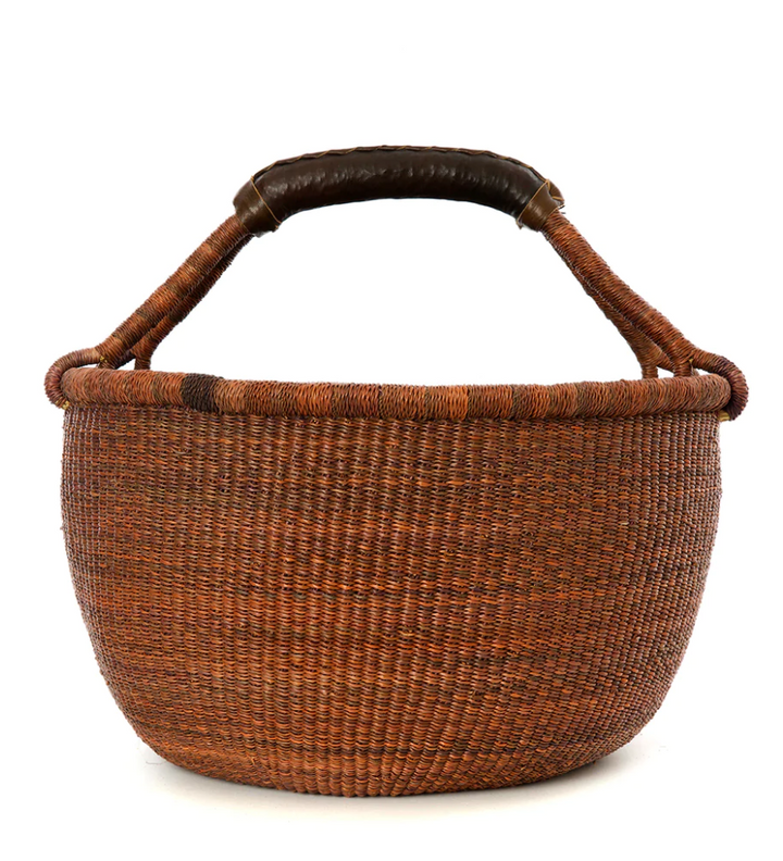 Gingerbread Bolga Basket with Leather Handles