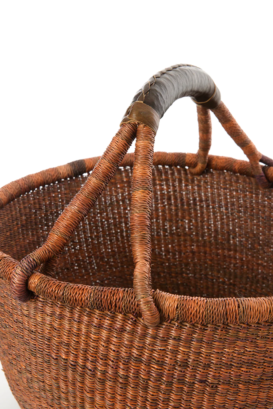 Gingerbread Bolga Basket with Leather Handles