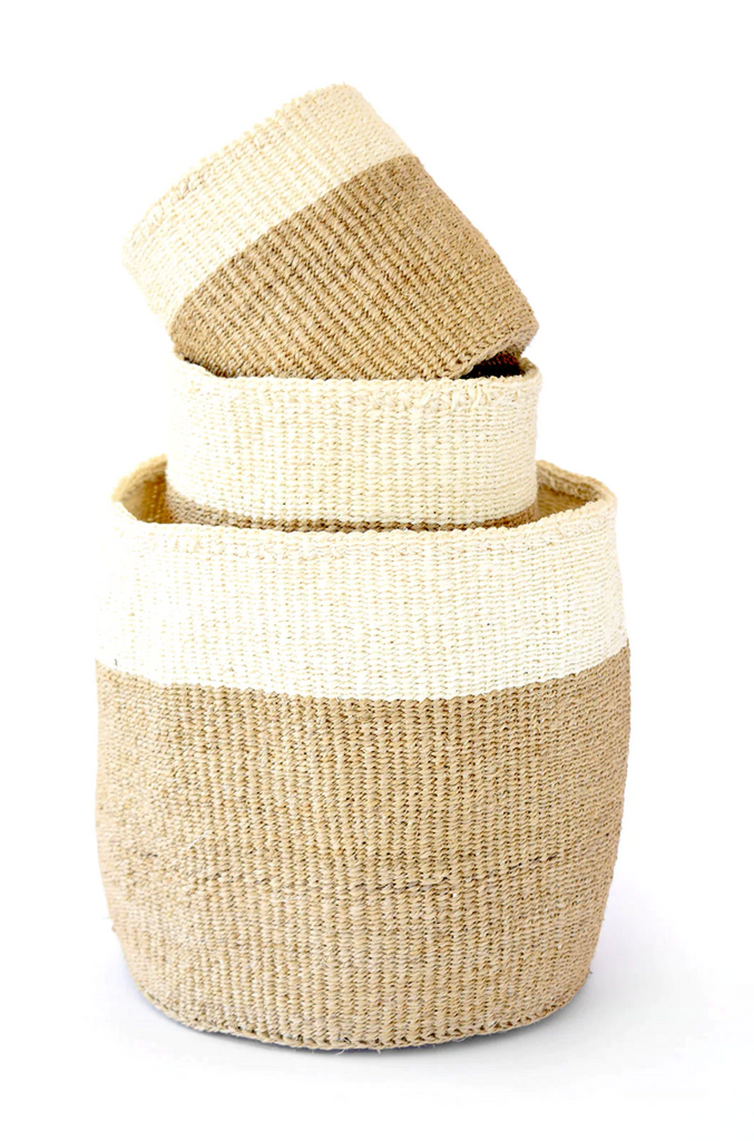 Set of Three Beige + Cream Nesting Baskets