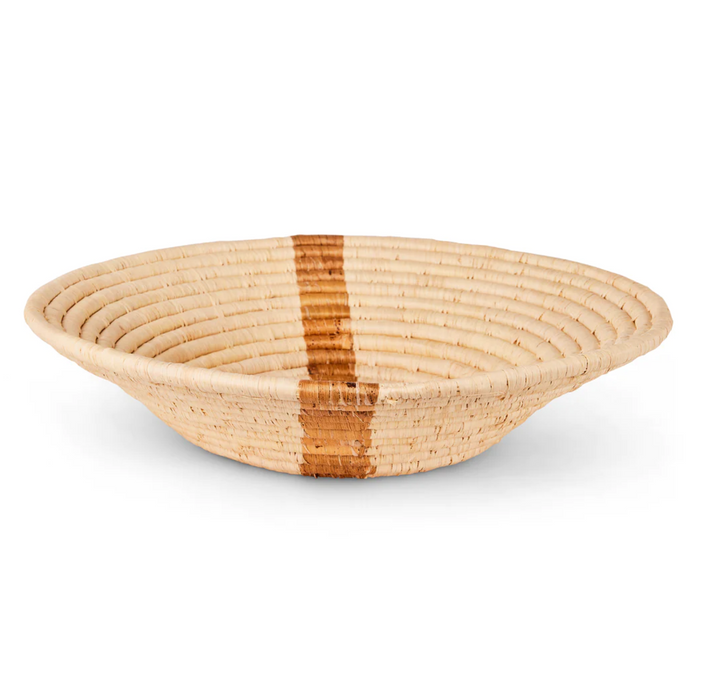 12" Large Banana Bark Striped Round Basket